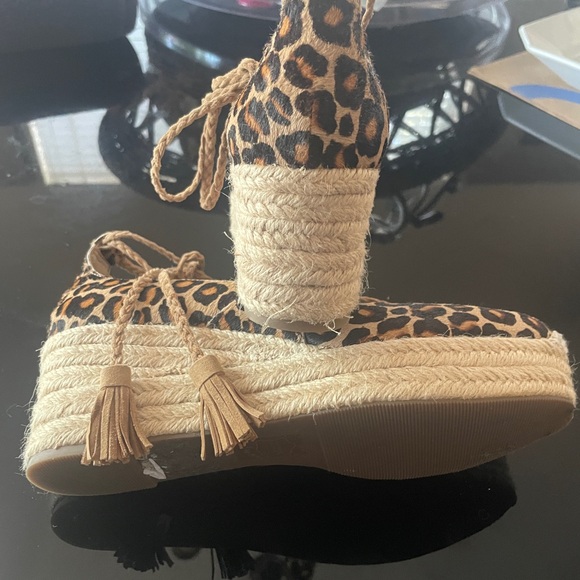 Elsa Leopard Print Haircalf Espadrille Wedges - Picture 6 of 7